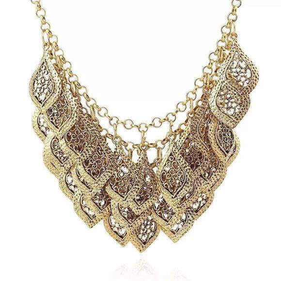 Vintage Hollow Out Leaves Statement Necklace Women Punk Retro Multilayer Me - Picture 1 of 4